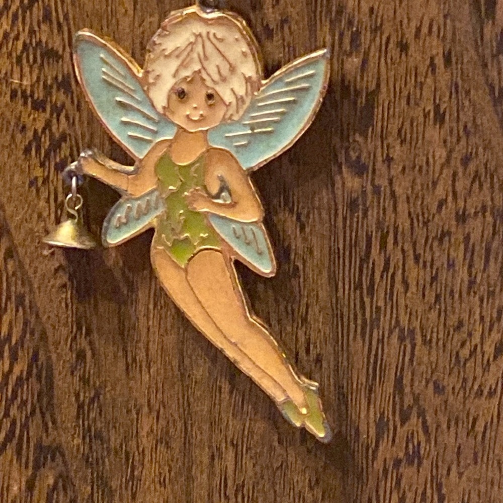 Tinker bell style fairy with bell large 1974 NBC Ent corp 24”chain 3” pendant